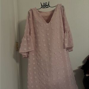 Women's Pink Textured Bell Sleeve Dress
